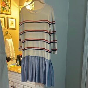 Striped Dress with Pleated Skirt